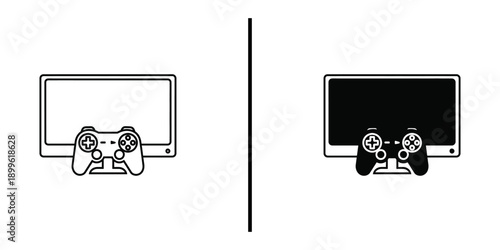 A simple illustration of two gaming controllers connected to screens with one displaying an image and the other blank