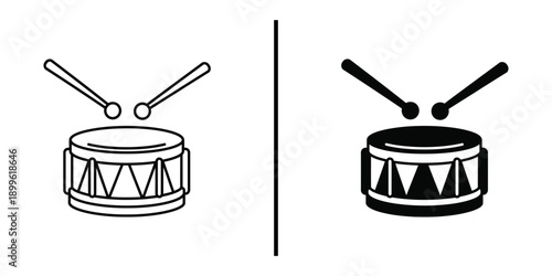 A simple black and white illustration of two drum icons side by side