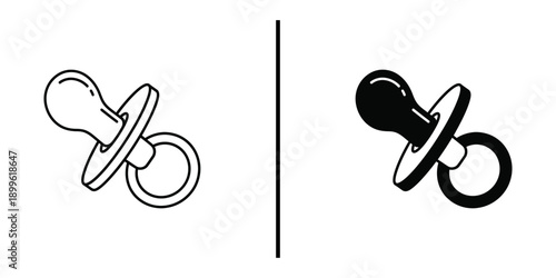 A simple line drawing and a solid black illustration of pacifiers side by side on a white background