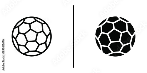 A simple illustration of two soccer balls with different designs on a white background