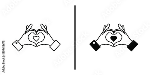 A pair of hands forming a heart shape on a plain white background with a dividing line