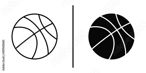 A simple line drawing of a basketball with contrasting black and white panels.