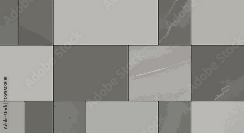 Vector seamless pattern of grey and light gray rectangular ceramic tiles with marble texture, wall or floor background