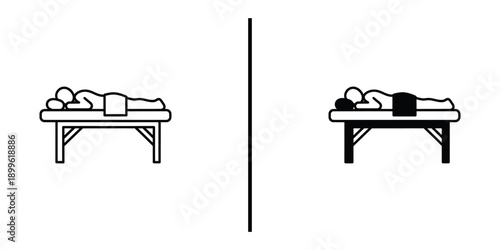 A person is shown in two different sleeping positions on a bed with a pillow and blanket
