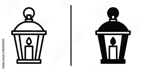 A simple black and white illustration of two lanterns side by side