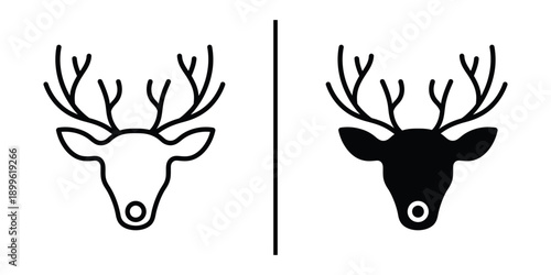 A minimalist illustration of two deer heads with antlers in black and white