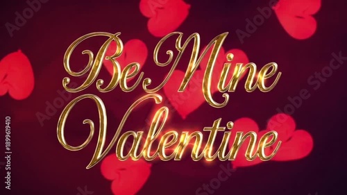 Animated closeup Be Mine Valentine text and motion romantic red hearts on Valentines day background 2
