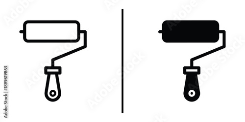 A simple illustration of two paint rollers with different paint colors on a white background