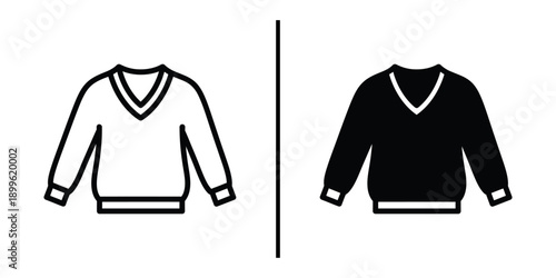 A simple black and white illustration of two identical sweaters in different colors side by side