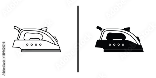 A simple illustration of two iron icons in black and white on a clean background
