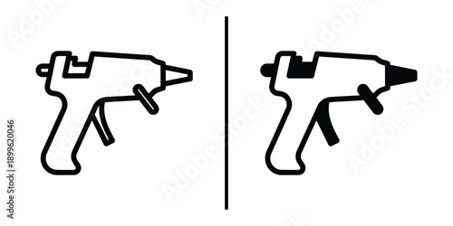 A simple line drawing of two guns pointing in opposite directions.