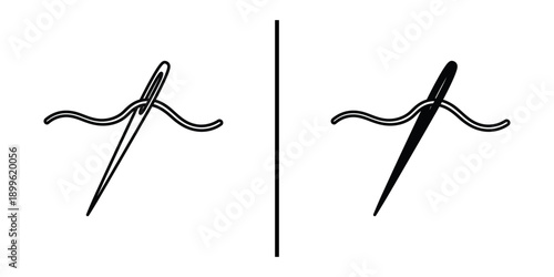 A simple illustration of sewing needles with thread on a white background