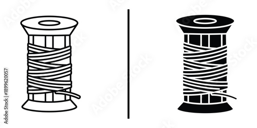 A black and white illustration of two spools of thread side by side on a plain background
