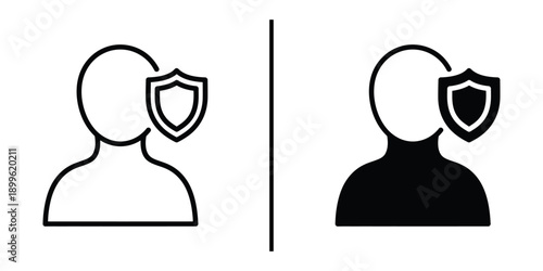 A graphic illustration of two user icons with shields symbolizing online security and protection