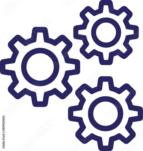Multiple gears and cogs icon. Process, settings, mechanical engineering, and technical system concept. Vector illustration