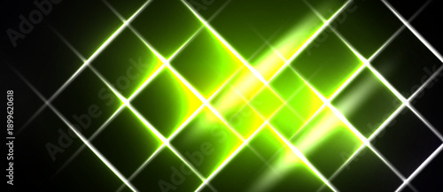 Bright green neon grid pattern over black background. Lines intersect creating diamond shapes, luminous effect visible.