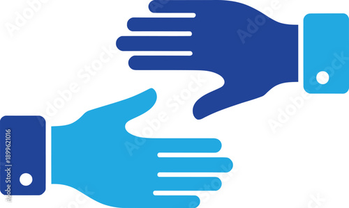 Two hands reaching for each other icon. Collaboration, greeting, help, and partnership concept. Flat vector illustration
