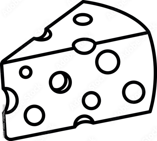 Swiss cheese wedge outline vector silhouette black and white cricut design, minimalist dairy slice icon isolated on white background