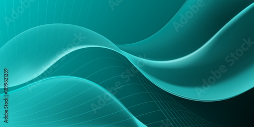 Smooth, flowing teal waves with subtle grid pattern and gradient effect, creating a sense of depth and fluidity.