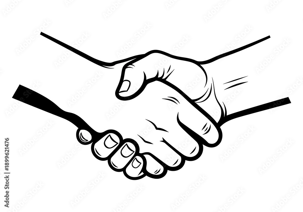 Fototapeta premium Two hands locked in a firm greeting depicted in a clean monochromatic sketch for business and networking concepts