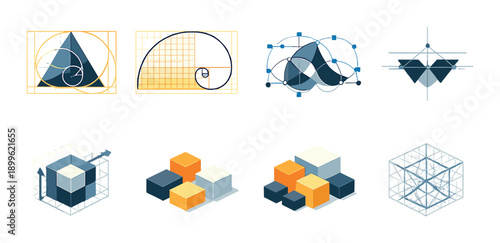 Geometric designs and patterns illustrated with blocks and cubes