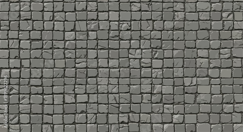 Seamless vector gray cobblestone pavement texture background, square stone blocks, rough surface, urban street pattern
