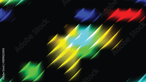  Digital light wave pattern with ribbed glass effect. Neon fractal glass background for modern design.