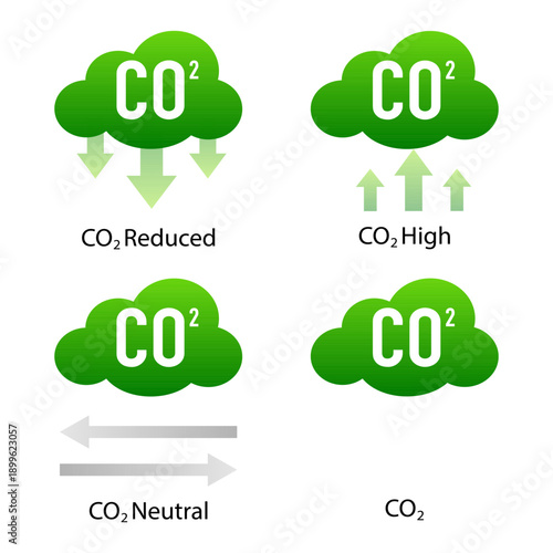 Carbon emissions Status Icons Set. Vector illustration.