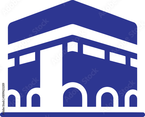 Religious and celebration icon set. Islamic Kaaba Makkah symbol and gift box for holiday and event. Vector illustration