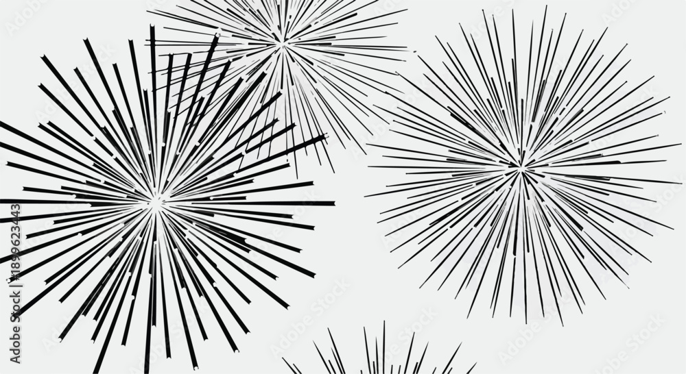 Fototapeta premium Vector black and white starburst explosion pattern background, radial lines abstract graphic design element, celebration texture