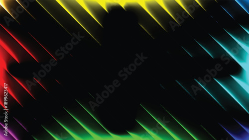  Digital light wave pattern with ribbed glass effect. Neon fractal glass background for modern design.
