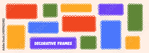 Abstract square curvy vector shape with text and frame for a box or rectangle, organic outline template on a flat background through playful color and a fun design. Minimalist child block.