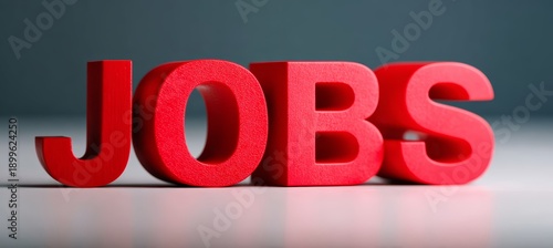 Red color 3D Jobs sign. Company employment. Career vacancy work position .Generative AI technology.	
