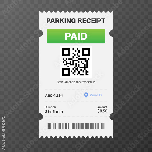 Parking Receipt Paid Ticket. Vector illustration.
