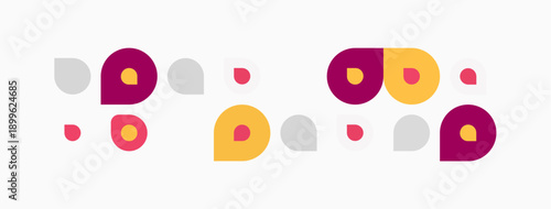 Abstract colorful dots arranged horizontally. Purple, yellow, gray shades create simple pattern. Minimalist design, clean aesthetic.