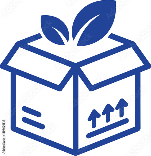 Eco-friendly shipping box icon with leaves. Sustainable packaging, green logistics, and biodegradable delivery symbol. Vector illustration