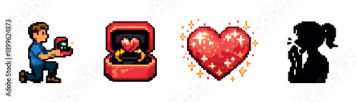 Pixel art proposal: man with ring box and heart animation