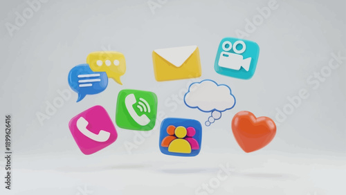 Collection of 3D social media and communication icons floating