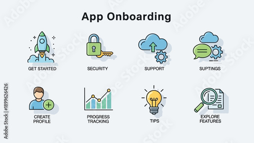 App onboarding icons for user experience and business