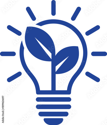 Green energy lightbulb icon with leaves. Sustainable ecology and renewable power innovation symbol. Vector illustration