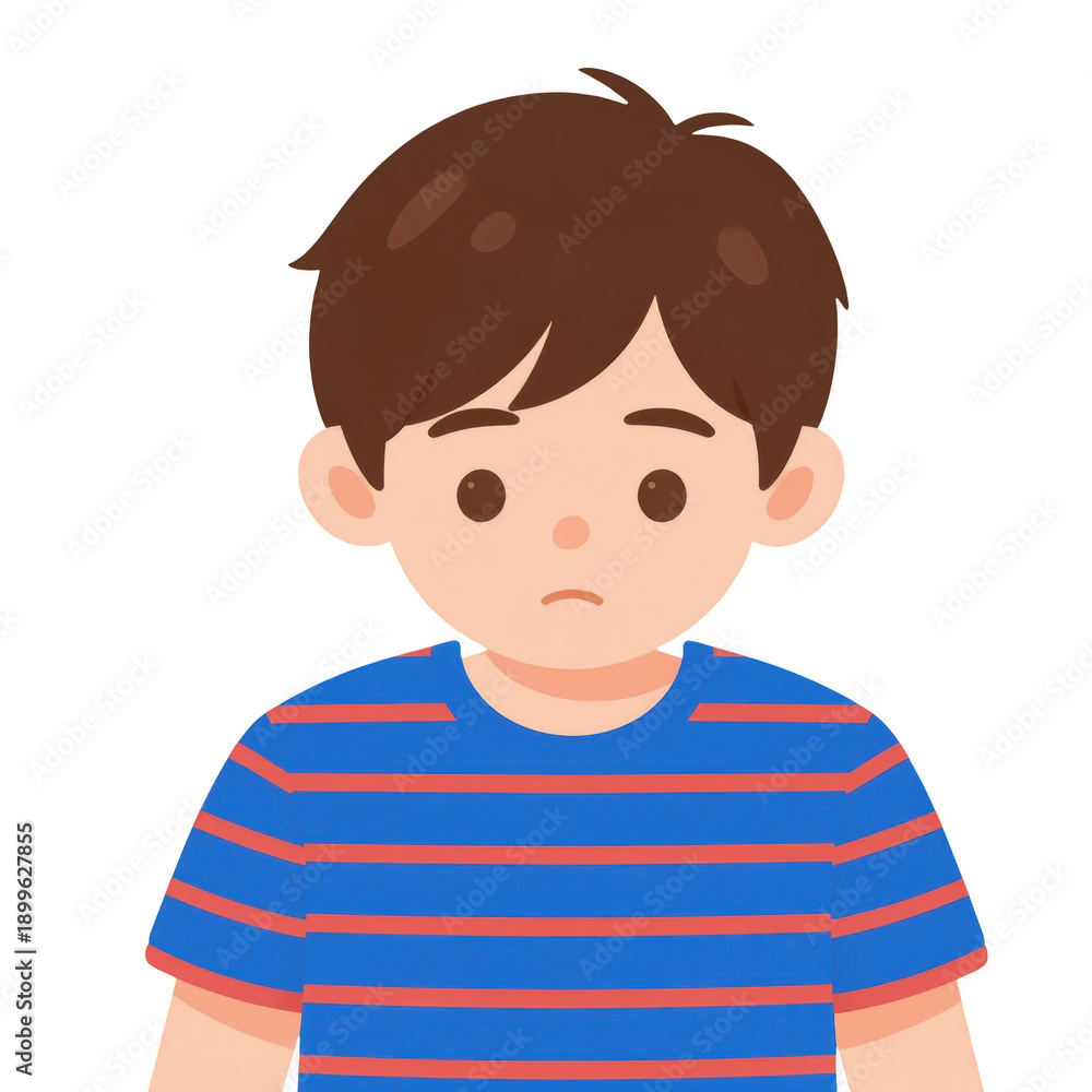 Fototapeta premium Boy in striped shirt with pensive expression