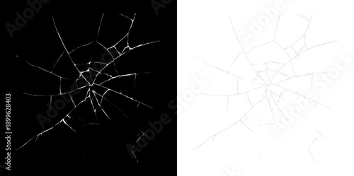 Wallpaper Mural Glass with sharp shards, cracks, and an abstract damaged effect on a black and transparent PNG background. Suitable for digital art, video projects, and creating vibrant narrative images. Torontodigital.ca