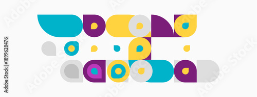 Abstract geometric shapes, circles, ovals, vibrant colors. Minimalist design, playful composition, modern aesthetic. Simple forms create visual interest.