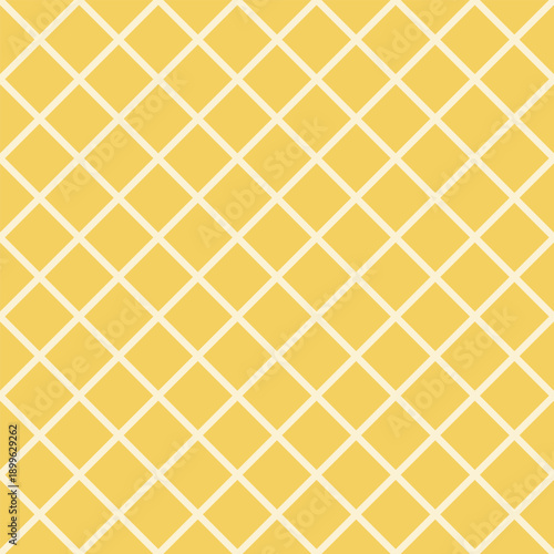 Seamless ivory diagonal grid vector on a golden yellow background. Simple geometric design suitable for wallpaper, pattern design, branding, packaging, and digital use.