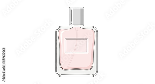 A digital illustration of a pink perfume bottle with a silver cap, viewed from the front.