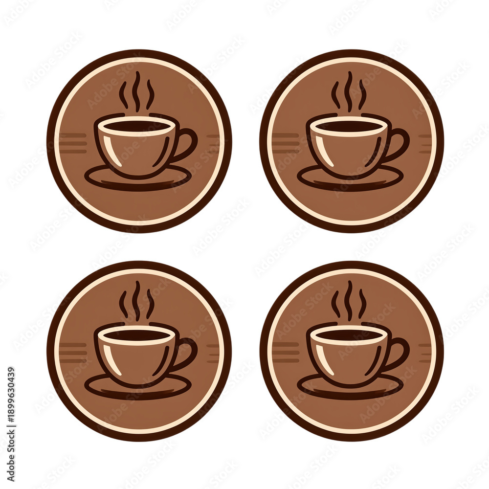 Obraz premium Four circular coffee cup logos with steam