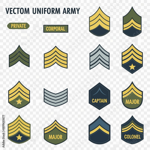Military Rank Insignia Collection: Army Chevrons, Stripes, and Badges