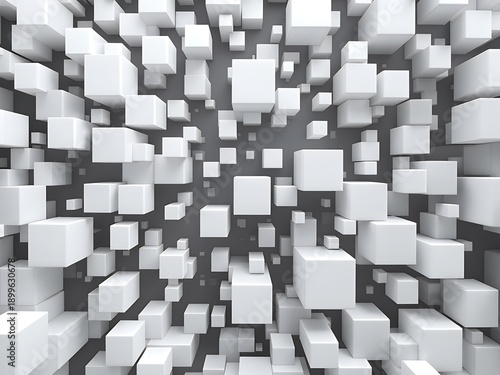 Random shifted white cube boxes block abstract background