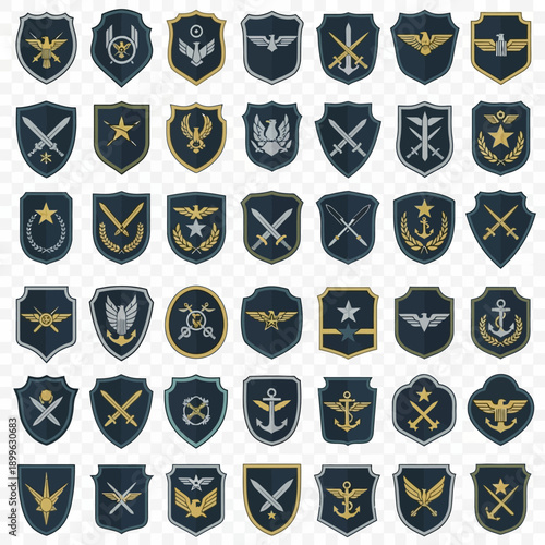 Military Badges Set: Shields, Swords, Eagles, Anchors, Stars - Emblem Collection