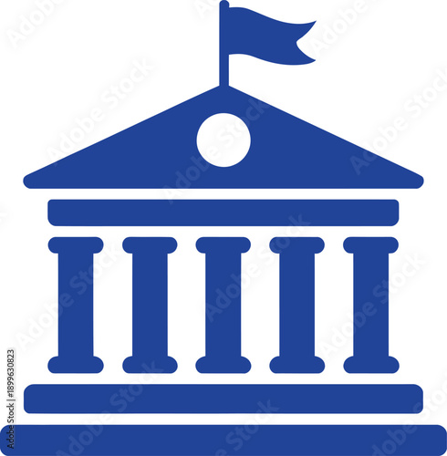 Government building icon. Courthouse, museum, or city hall. Legal justice, authority, and public architecture. Vector illustration